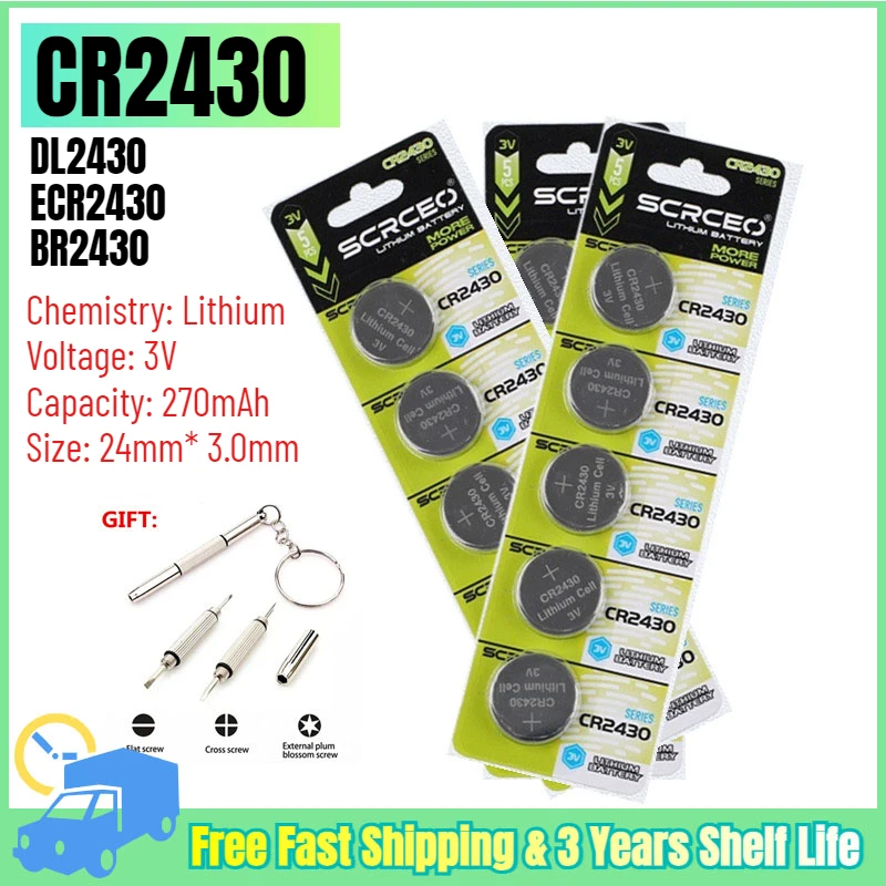 5-50PCS CR2430 3V Lithium Battery CR 2430 Battery DL2430 Button Cell Batteries for Key Fob Watch Alarm Clock Remote Control