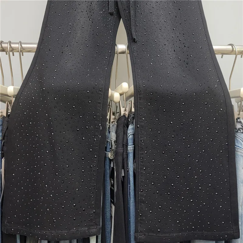 Diamond Drape Jeans Women's 2025 Spring and Autumn New Loose Wide-leg Design Fashion Straight Floor Pants Black Women Jeans