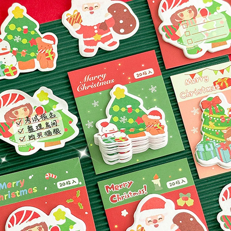 20Sheets Cartoon Cute Christmas High-Looking Student Self-Adhesive Plan Notebook Creative Sticky Note Learning Office Supplies