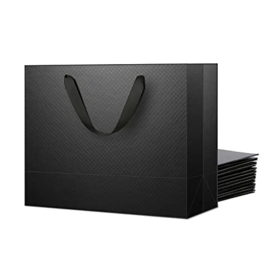 

12 Large Gift Bags 13x5x10 Inch, Matte Large Gift Bags with Handles for Thanksgiving Day and All Occasions Lattice Texture Fini