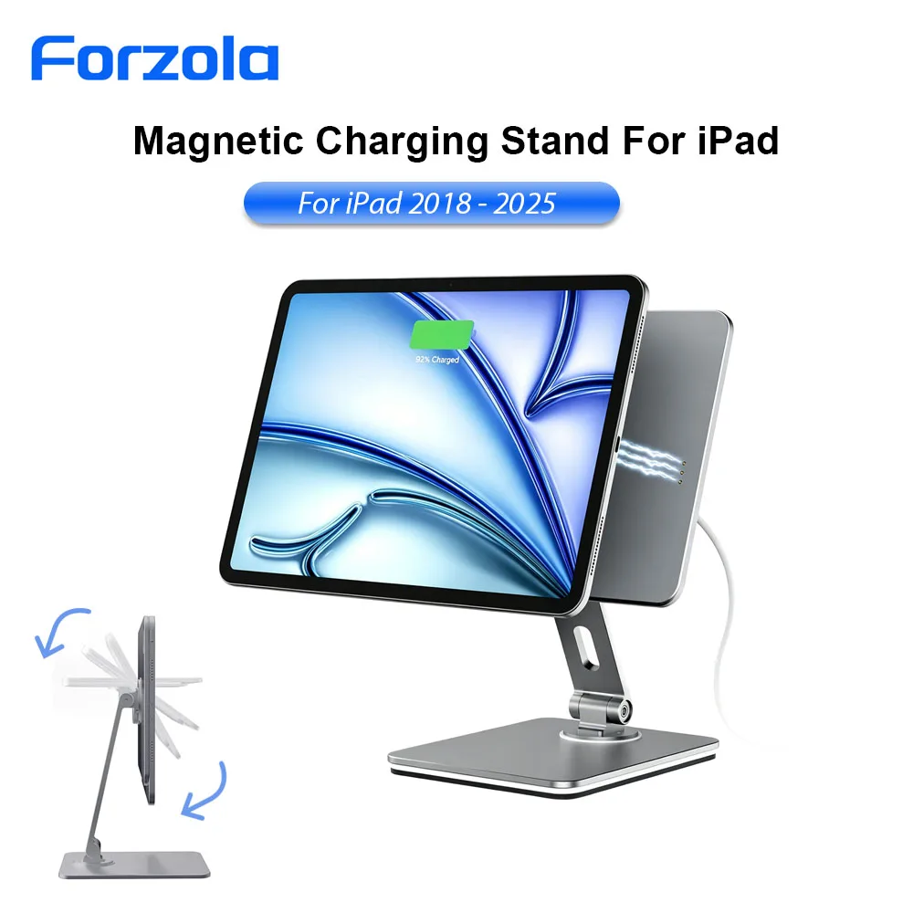 FORZOLA Magnetic Charging Stand for iPad Pro 11 10.9 Inch/iPad Air 11 Inch M2 M3 Foldable Tablet Holder Aluminium Alloy Bracket