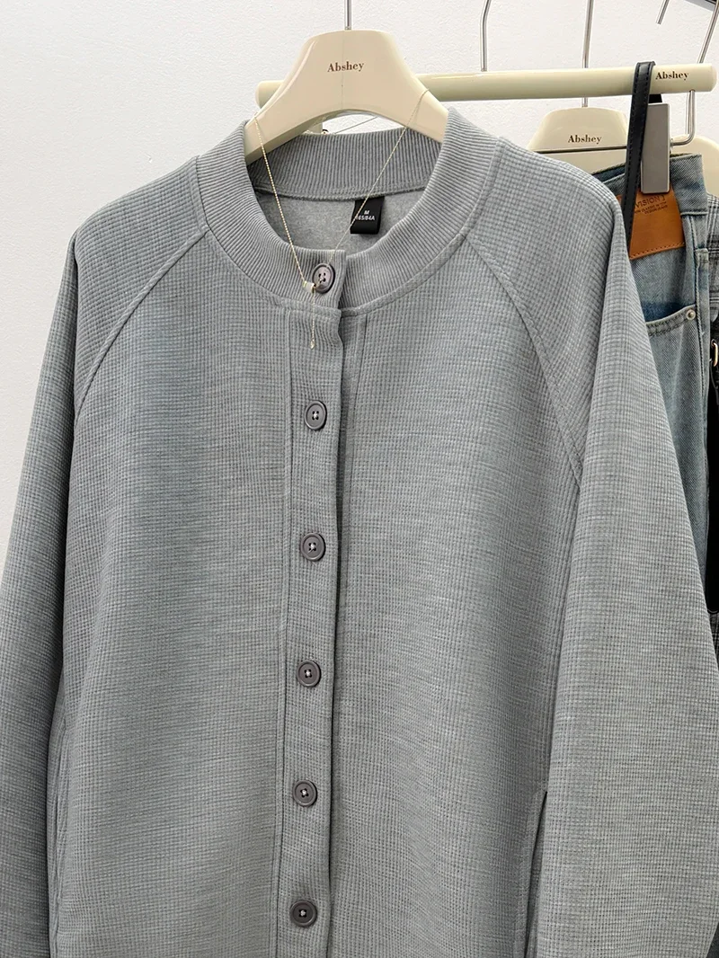 Y2K Women Composite Milk Silk Hoodie Spring Autumn New Cardigan Jacket Round Neck Top