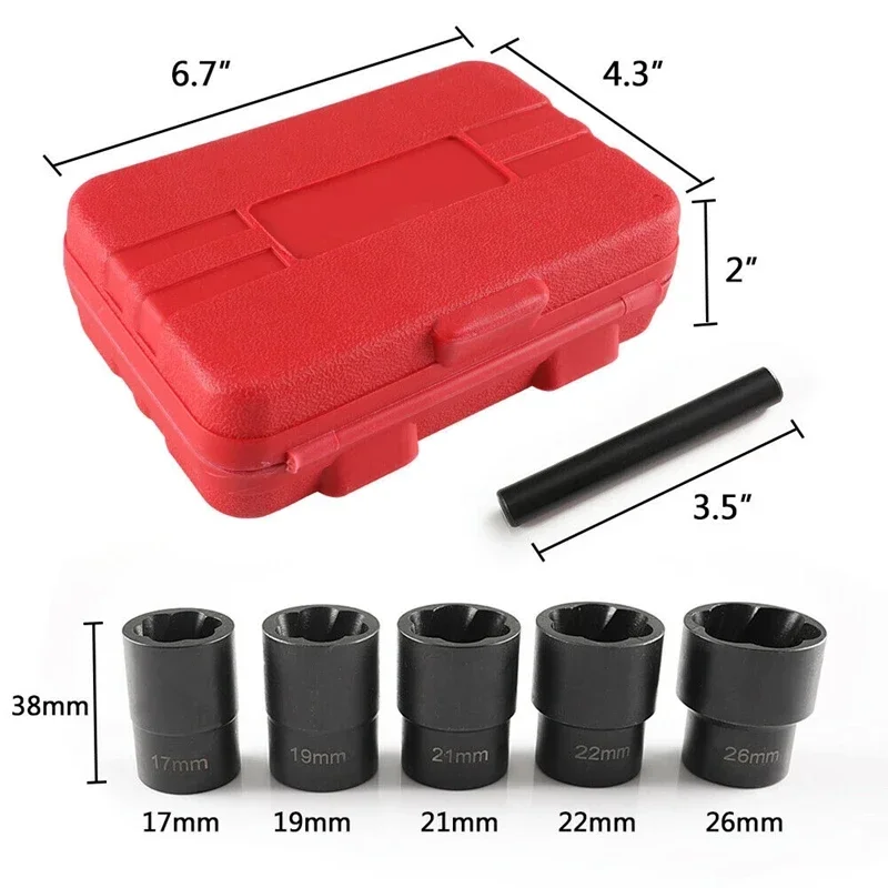 손상된 러그 나사 너트 리무버, 트위스트 소켓 볼트 추출기 도구, 세트당 6 개