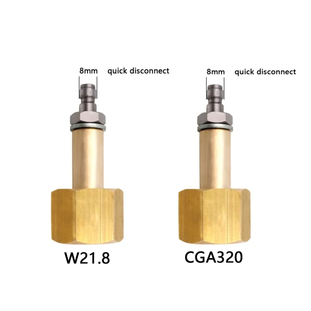 Large CO2 Carbon Dioxide Tank CGA320/W21.8-14/DIN477 Nut & Nipple Fittings with Washers & 8mm Quick Didsconnect Coupler