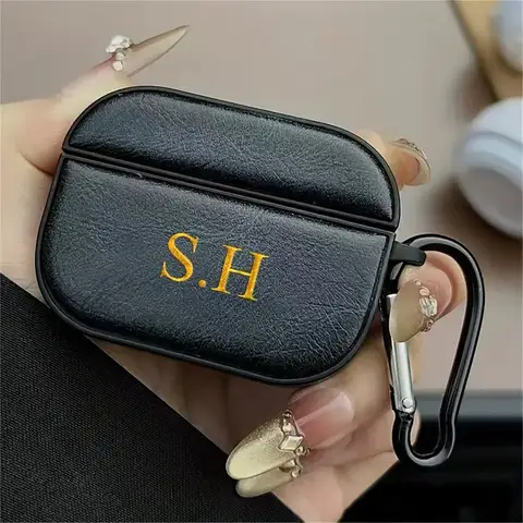 Oil Wax Cowhide Earphone Case For Airpods Pro 3 2 1 Pro 2 Luxury Leather Personalized Initial Letters Customize Colorless Letter