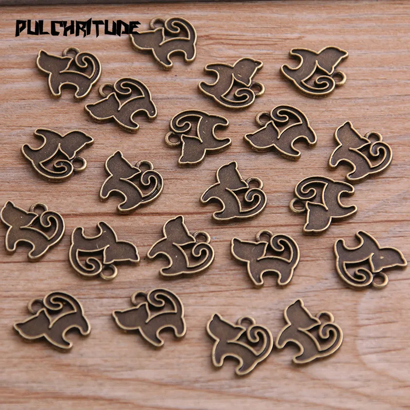 40PCS 13*13mm New Product Two Color Small Cat Charms Animal Pendant Jewelry Metal Alloy Jewelry Marking