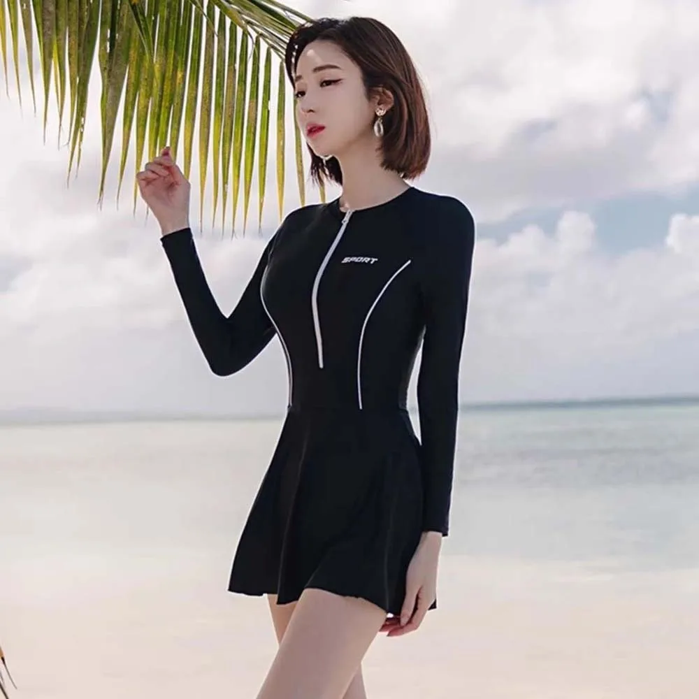 3 pçs beachwear manga longa maiô proteção solar collants biquíni feminino maiô preto de secagem rápida praia nadar saias meninas presente