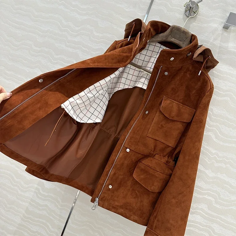 PA* 2024 AW Leather Vintage Hunting Jacket Versatile Pocket Hoodie Coat Woman's Jackets Y2k Women's Clothing