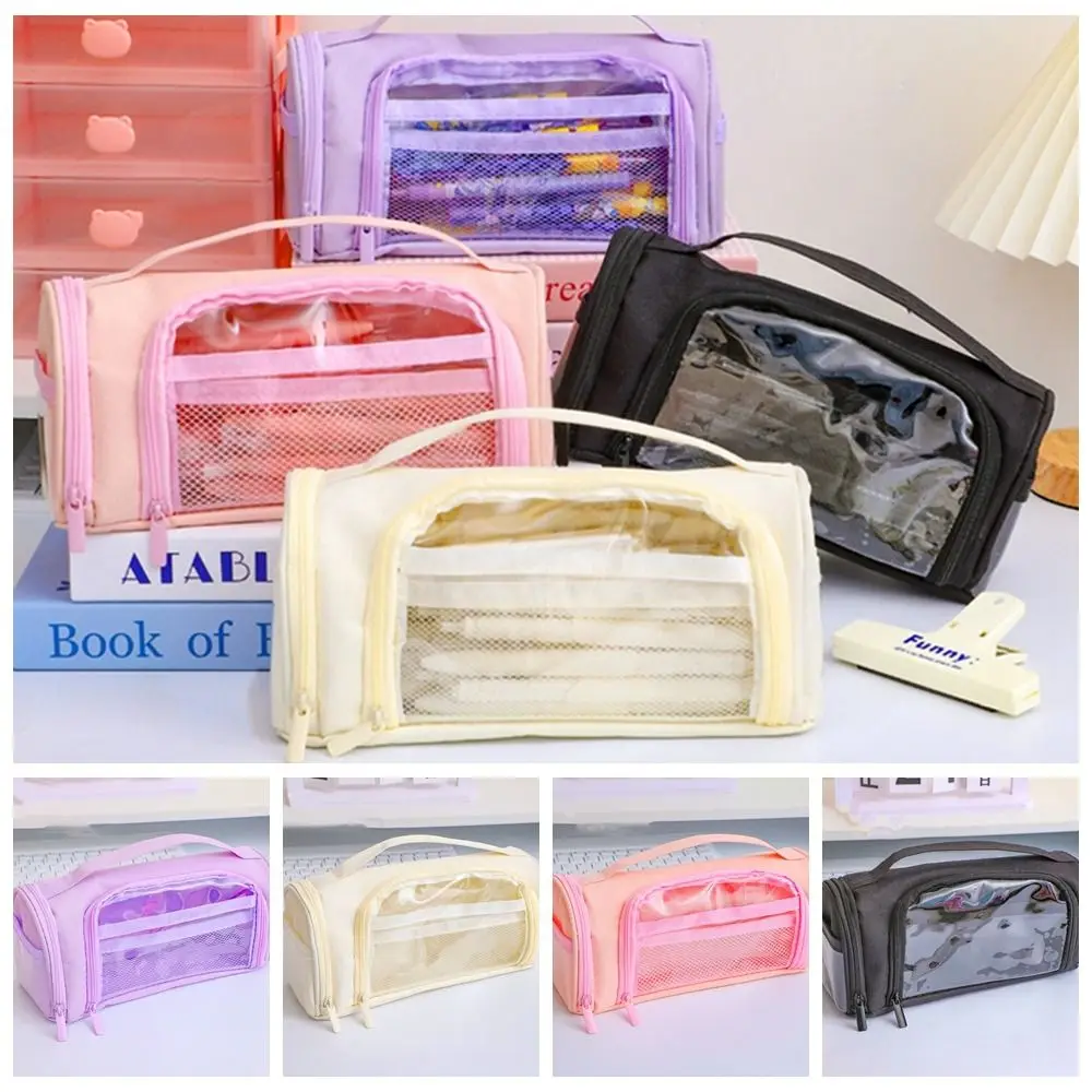 

Canvas Transparent Pencil Case Dirt Resistant Multi-functional Large Capacity Pencil Bag Portable Organizer Zipper Pencil Case