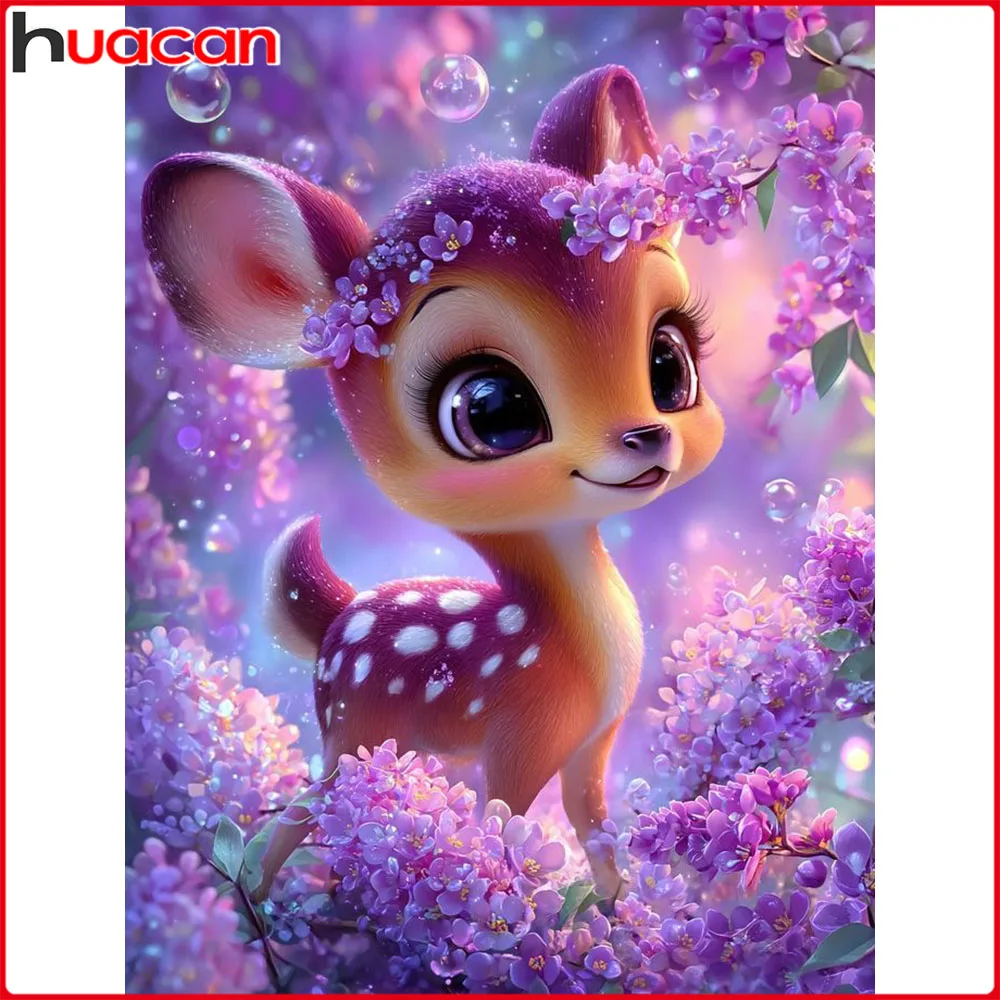 Huacan 5D-Diamantgemälde zum Selbermachen, Sika-Hirsch, Diamant-Mosaik, Tier-Blume, komplettes Kit, Bild von Strasssteinen