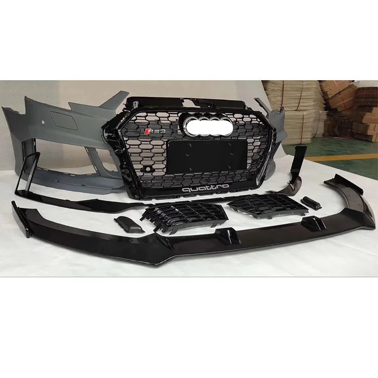 

New Upgrade Auto Parts A3 Refit to RS3 Front Bumper with Grille with Front Lip for audis RS3 Body Kit 2017 2018 2019