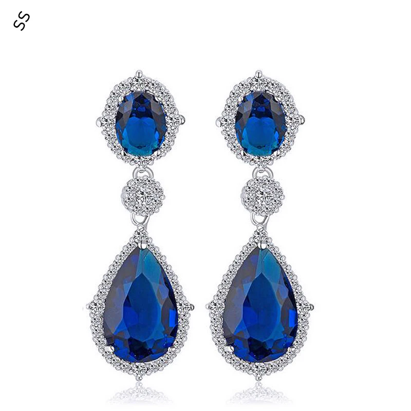 

High Quality Women's Jewelry Earrings with Copper Inlaid Colored Gemstone Zircon Garment Accessories for Female Daily Wear Decor