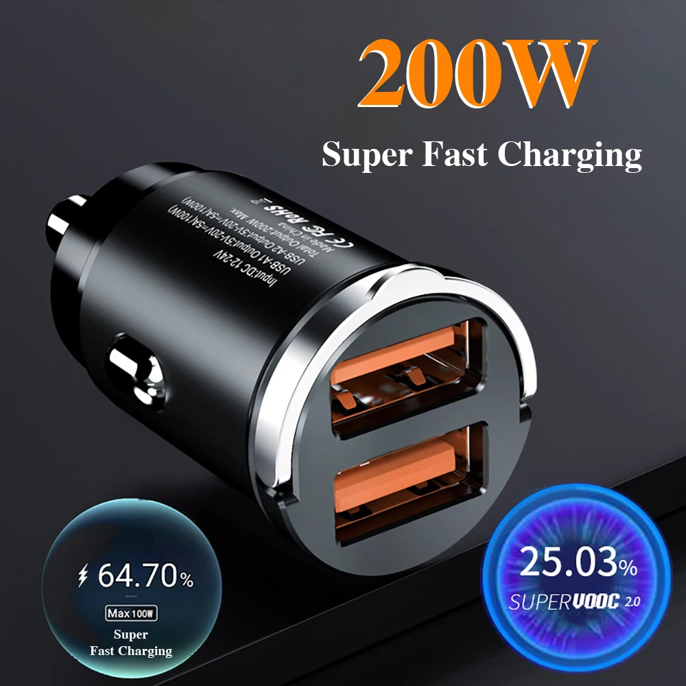 100W Mini Car Charger Super Fast Charging Car 1 Tow 2 Car Charging Hidden Pull Ring Car Charging USB Car Charging Accessories