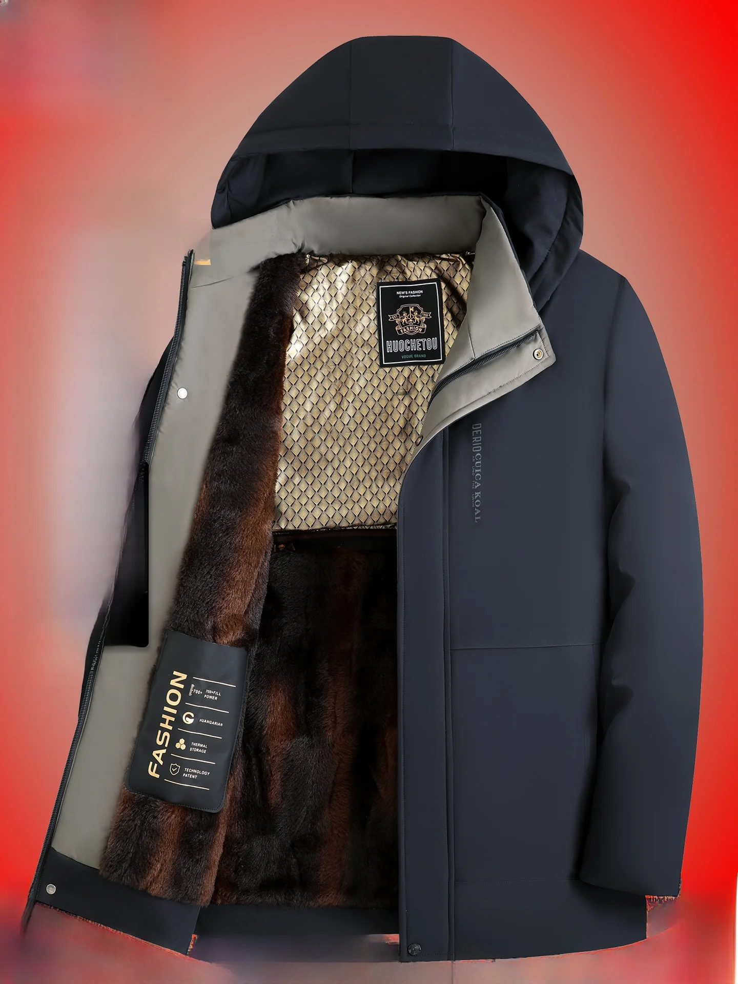 

Thiened down Parka Coat for Men Winter Faion Warm Ci Sle Long Sve Zipper Closure Pure Color Straight Hem TUCANO