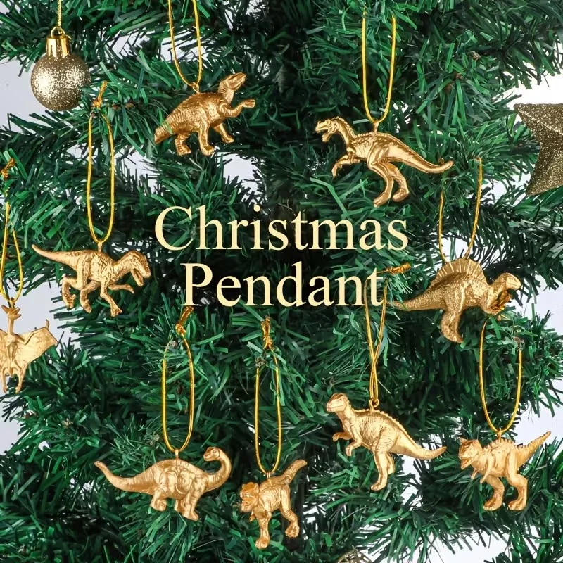16 Mini goldene Dinosaurier-Ornamente, Weihnachtsbaum-Party-Dekoration zum Aufhängen, für DIY, Neujahr, Zuhause, festliche Feiern, Dekorationen