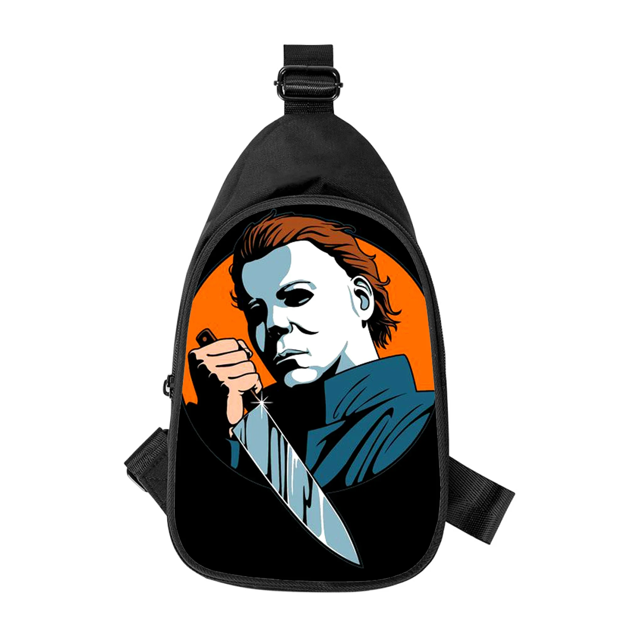 Halloween Michael Myers 3D Print Cross Chest Bag para Homens e Mulheres, Bolsa de Ombro, Escola, Pacote de Cintura, Pacote Peito Masculino, Marido, Novo, Diagonalmente