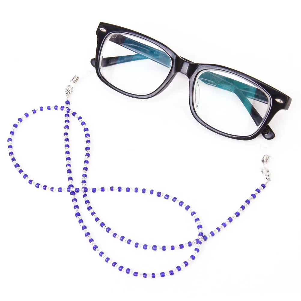 

60Cm Crystal Beaded Eyeglass Chain For Glasses Sunglasses Holder Neckchain Adjustable Rubber Grips Blue Clear Durable Artificial