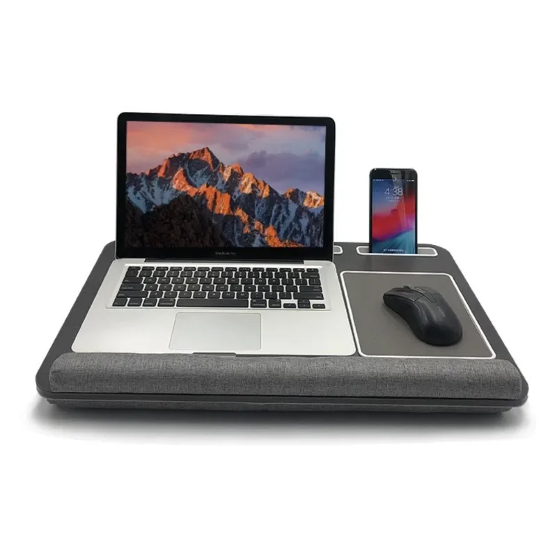 Portable Travel Laptop Desk Bed Table with Pillow Cushion & Mouse Pad Writing Padded Tray Fits up to 15.6 Inch Lap for Working