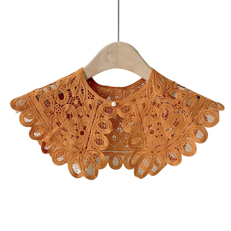 ياقة مزيفة من الدانتيل المجوف للنساء، متعددة الاستخدامات، حماية للرقبة، كاجوال بلون سادة، شال كروشيه قابل للفصل