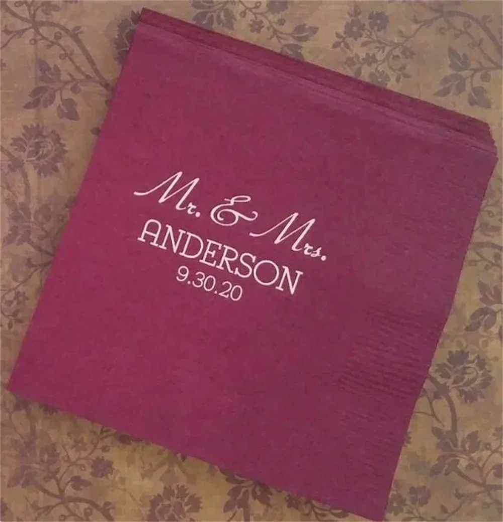 

50PCS Personalized cocktail napkins Mr & Mrs wedding cocktail napkins NEW reception napkins anniversary napkins