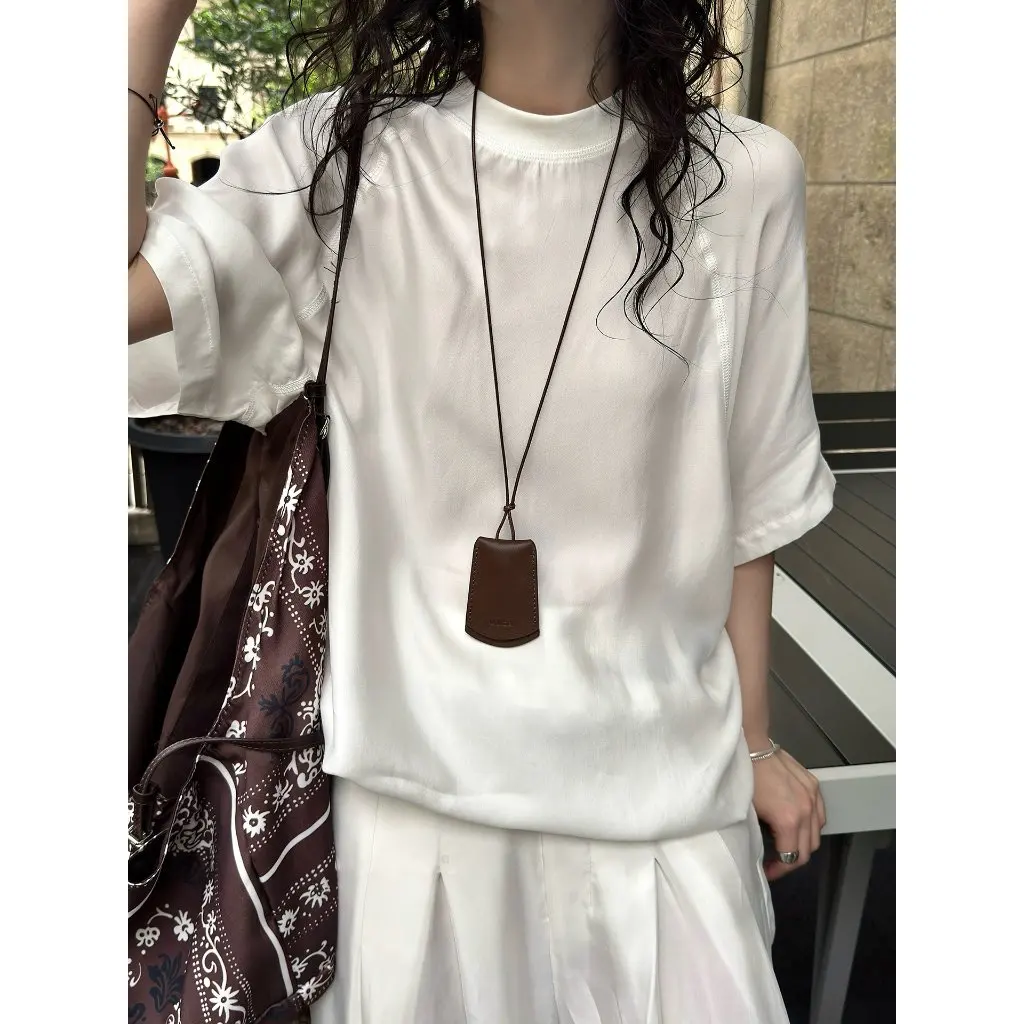 

Louvre Summer Paris Fashionable Women's Short-Sleeved T-Shirt Old Money Style Copper Ammonia Rib Raglan Top Light Smooth