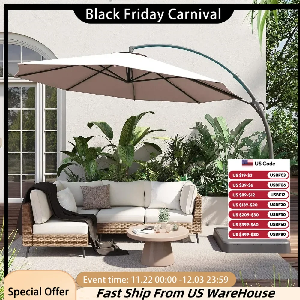 11 FT Outdoor Patio Umbrella with Base included, Deluxe Curvy Cantilever Umbrellas, Heavy Duty Offset Hanging Umbrella