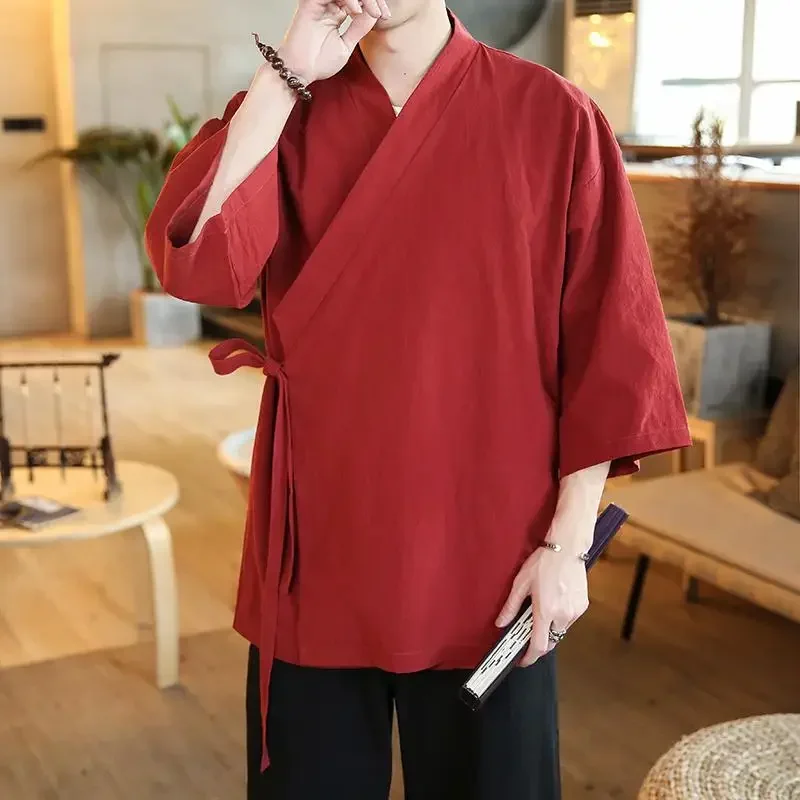 Solid Mens Kimono Japanese Streetwear Men Men's Japan Clothing Shirt Blouse Korean Clothes Cardigan 5XL Summer