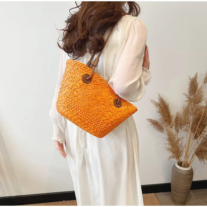 Neue Schulter Tasche Handgemachte Stroh Gewebt Große Kapazität Marke Hochwertige Korb Tasche Sommer Strand Urlaub Mode Handtasche Forwomen – Detail 32