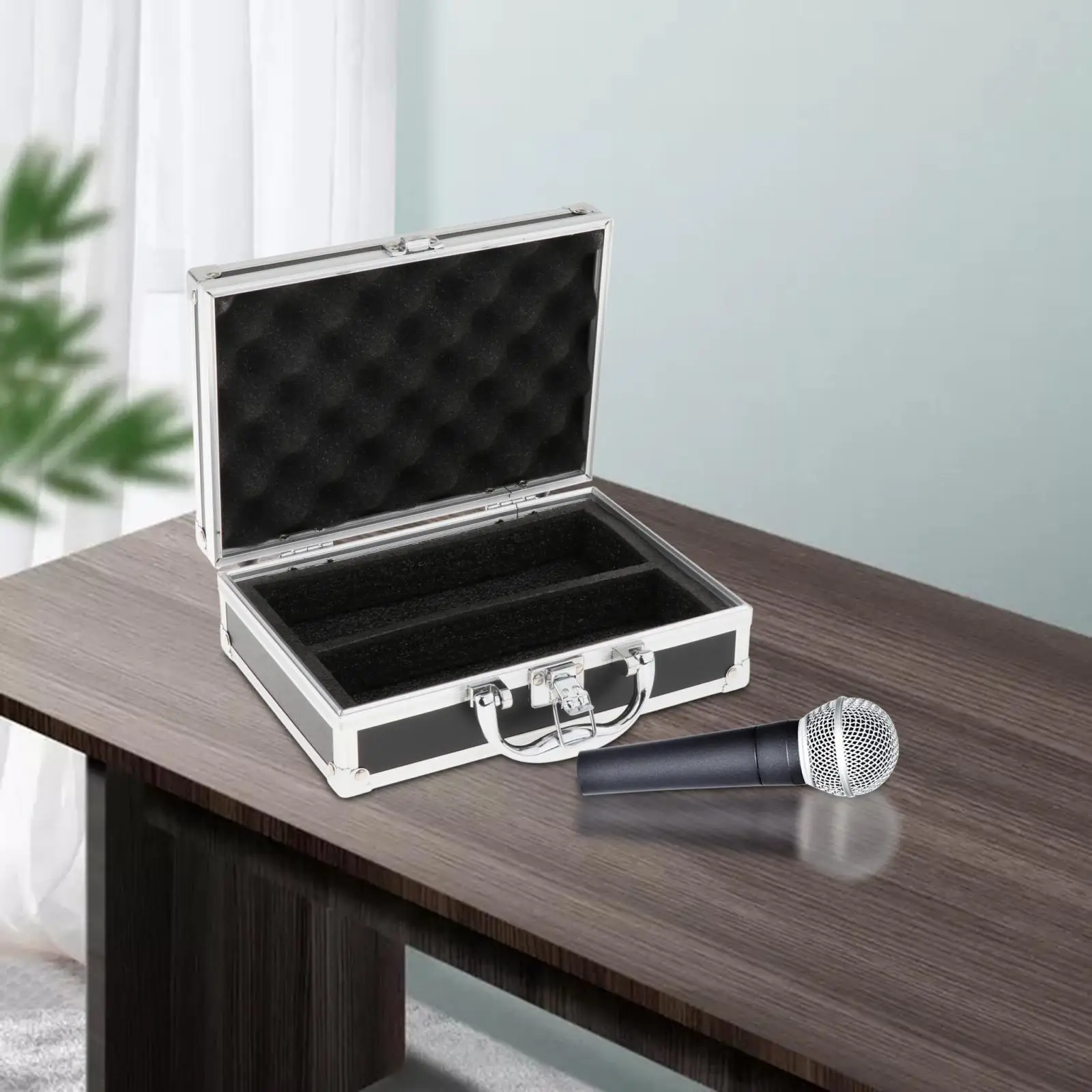 Hard Shell Microphone Carrying Case with Foam Interior for Wireless Mic System Gear Storage Box