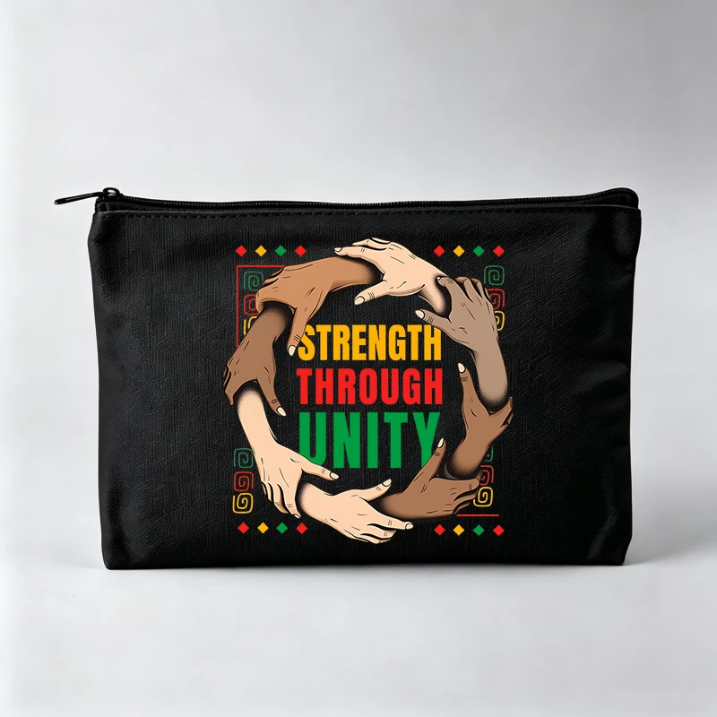 Pochette de maquillage graphique Unity Hands pour femme avec slogan imprimé, trousse de toilette décontractée pour usage quotidien
