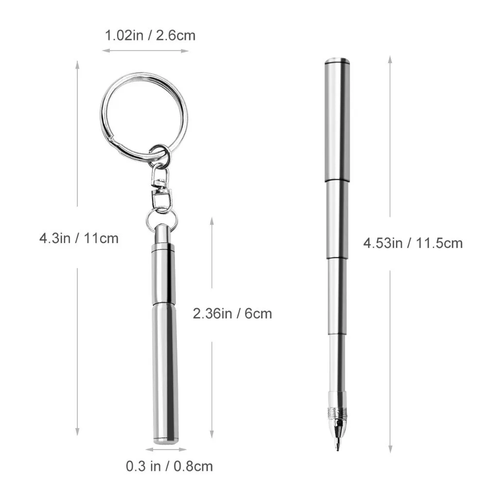 Hochwertiger Edelstahl-Teleskopstift mit Schlüsselanhänger, winziger Mini-Schlüsselanhänger-Stift, tragbarer kleiner Schlüsselring-Stift, Geschenk – Detail 1