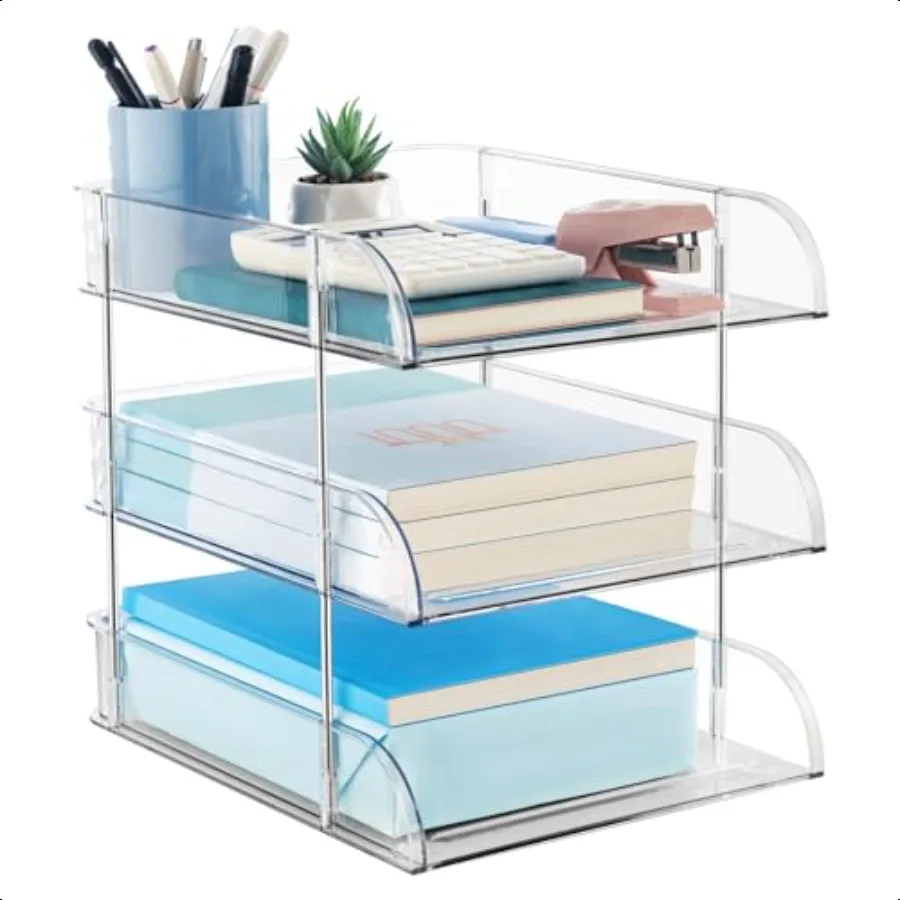 

Desk Organizers and Storage 3 Tier Clear Heightened Desk Organizer Stackable Paper Tray Organizer for Document Letter A4 File P