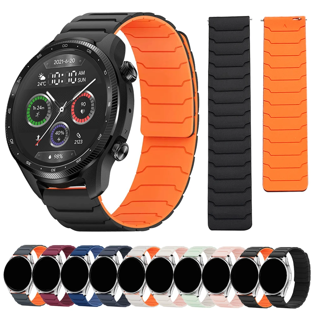 Bracelet de remplacement en Silicone magnétique Double face, 20 22mm, pour TicWatch Pro 3 Ultra GPS/LTE E3 E2 S2 Pro X GTW GTH 2021