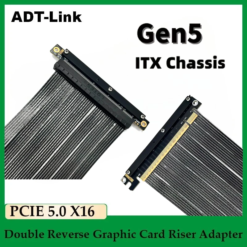 

ADT Double Reverse PCIe 5.0 x16 Graphics Card Riser Adapter 512Gbps High-Speed Lossless Ultra-Thin Silver-Plated Extension Cable