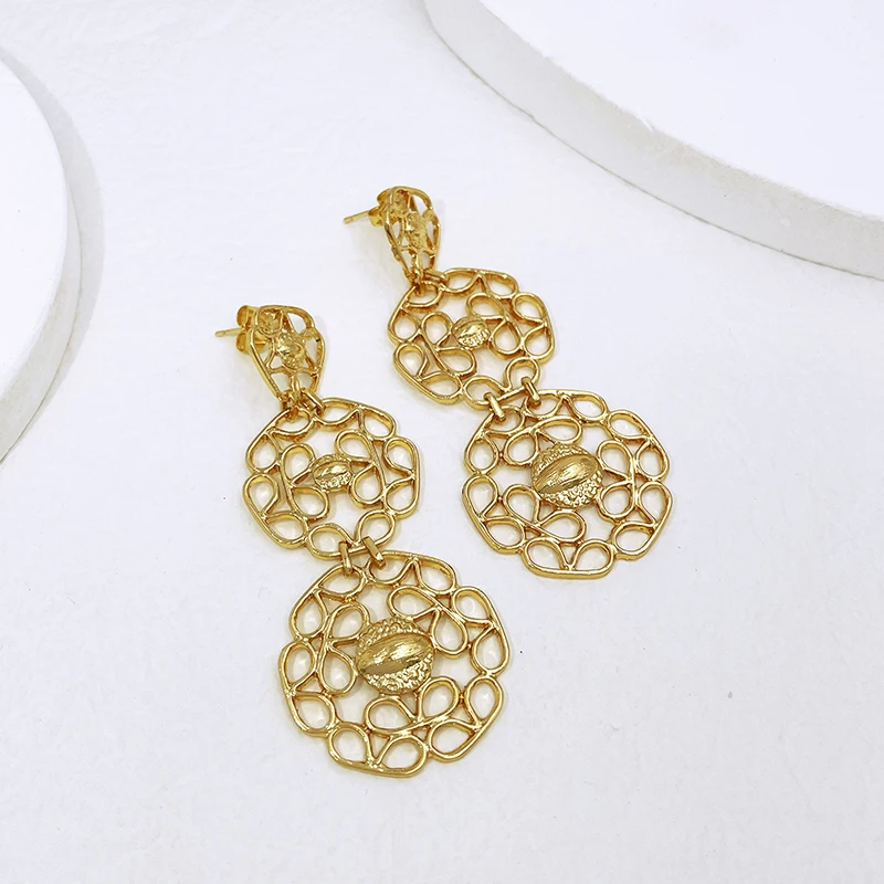Gold Color Long Earrings For Women Big Drop Earrings Dubai Fashion Jewelry Wedding Party Gift Trending