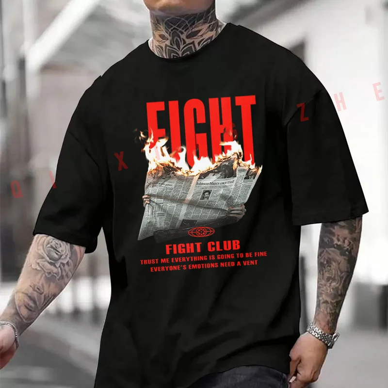 Fight Creative Design Motorcycle Printed T-Shirt Men's Fashion Short Sleeve Exquisite Design Essential Top Tees