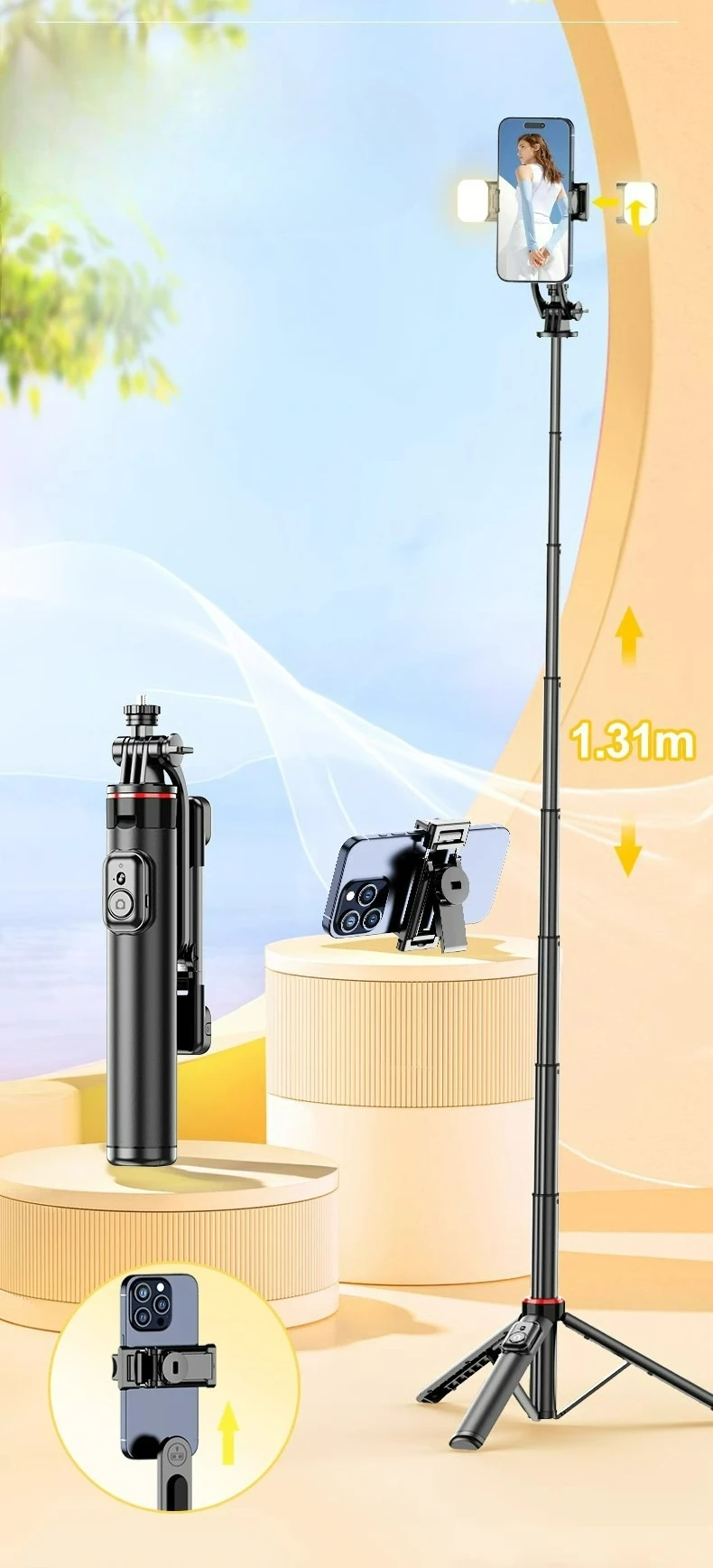 Customized spot selfie stick anti-shake tripod handheld photo artifact Bluetooth three-in-one live mobile phone stand