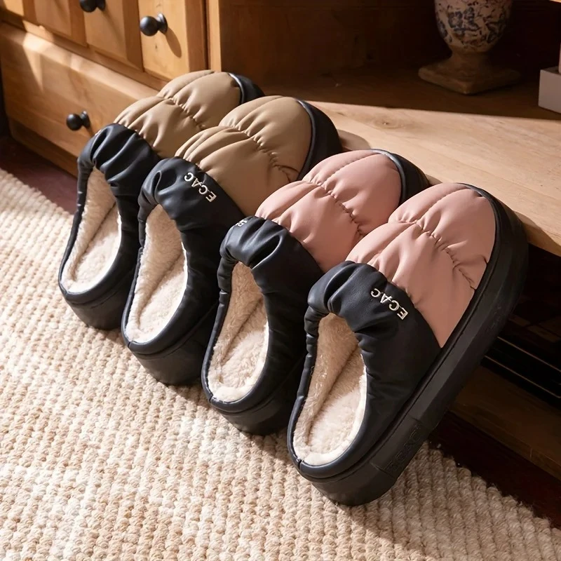 Men women Winter House Slippers Water Resistant Fabric Cozy Warm Plush Fur Lining Lightweight Anti Skid Sole Daily Home Shoes