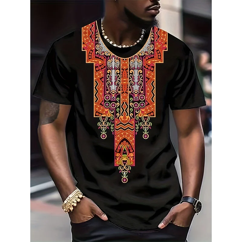 African Ethnic Pattern T-Shirt For Men Tribal Dashiki 3D Printed Tees Summer Casual Short Sleeve Loose T Shirts Round Neck Tops