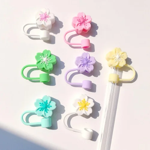 재사용 가능한 방진 빨대 토퍼, 실리콘 빨대 팁, 꽃 빨대 커버 캡, 스탠리 컵 파티 장식 뚜껑, 10mm 