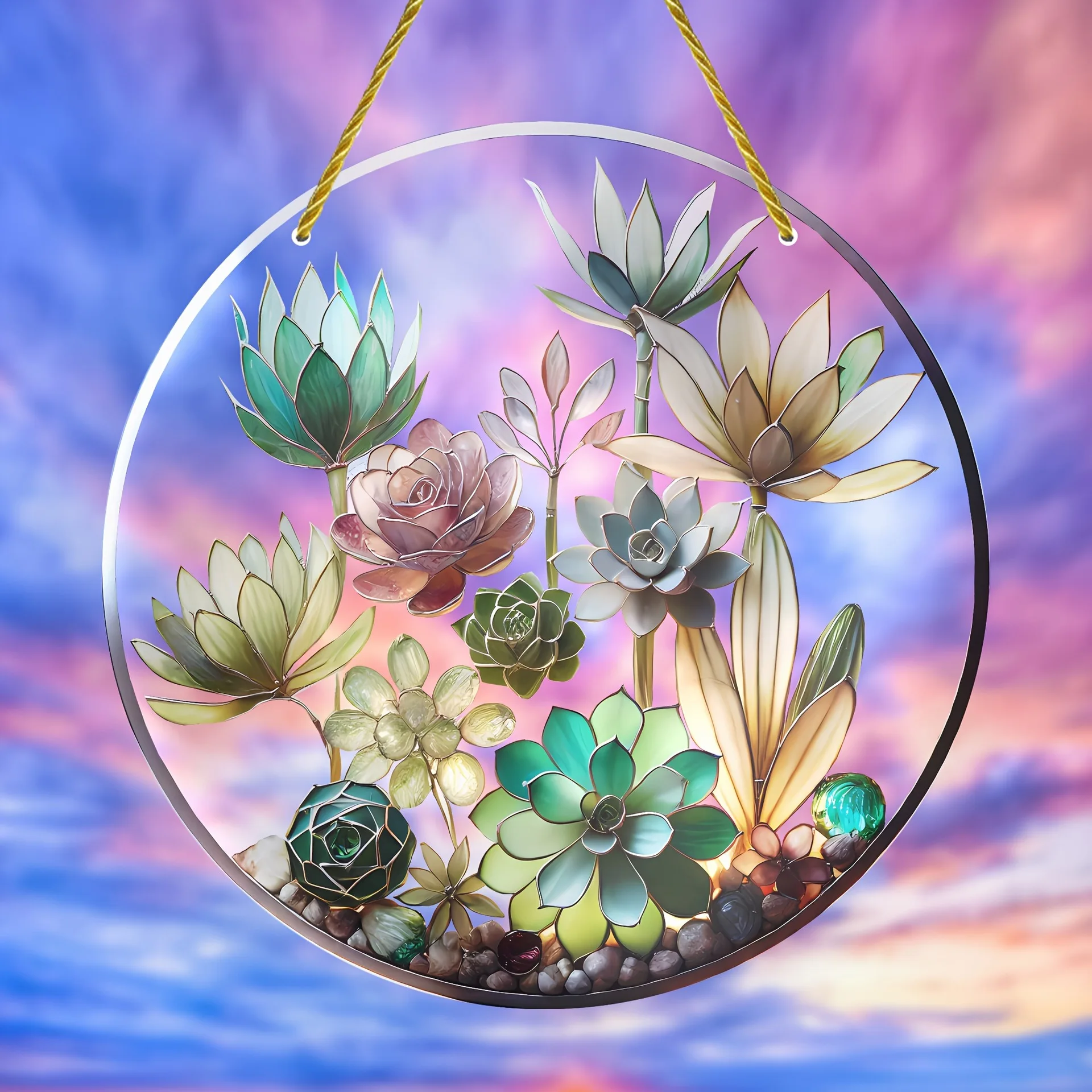 

Beautiful succulent plant sun catcher hanging wall art pendant bedroom porch listing