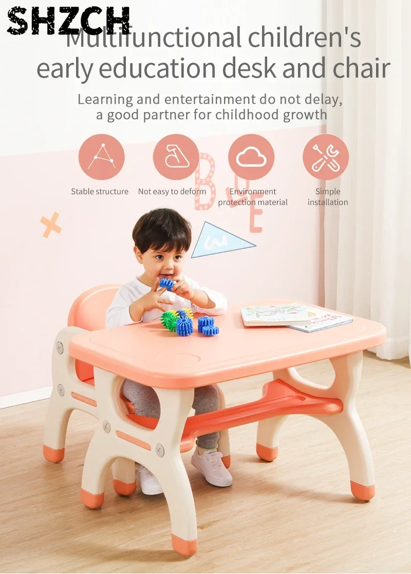 Custom Indoor Kids Furniture Chair Desk Sets Plastic Study Chair & Desk Set