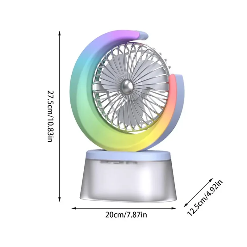 Top Sale LED Fan Battery Powered Quiet Fan Portable Humidifying Fan With 600Ml Tank 3 Speeds Adjustable USB Rechargeable Fan