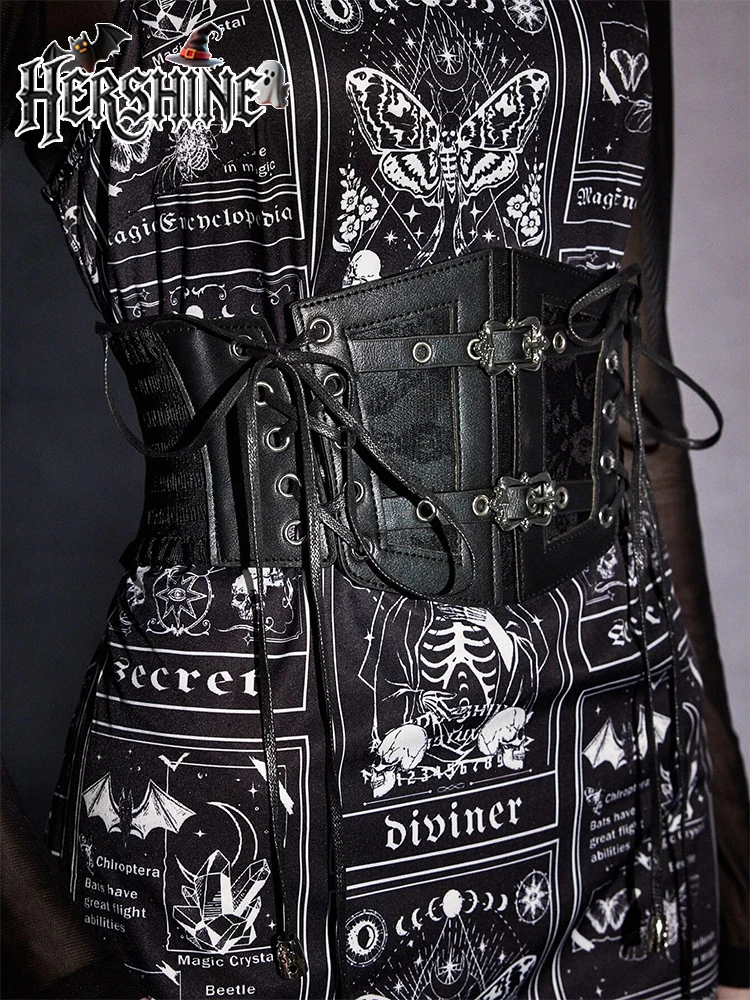 غطاء خصر مزخرف بحزام شبكي أسود للنساء من HERSHINE Y2K قوطي، داكن، هدية إكسسوارات عصرية للهالوين