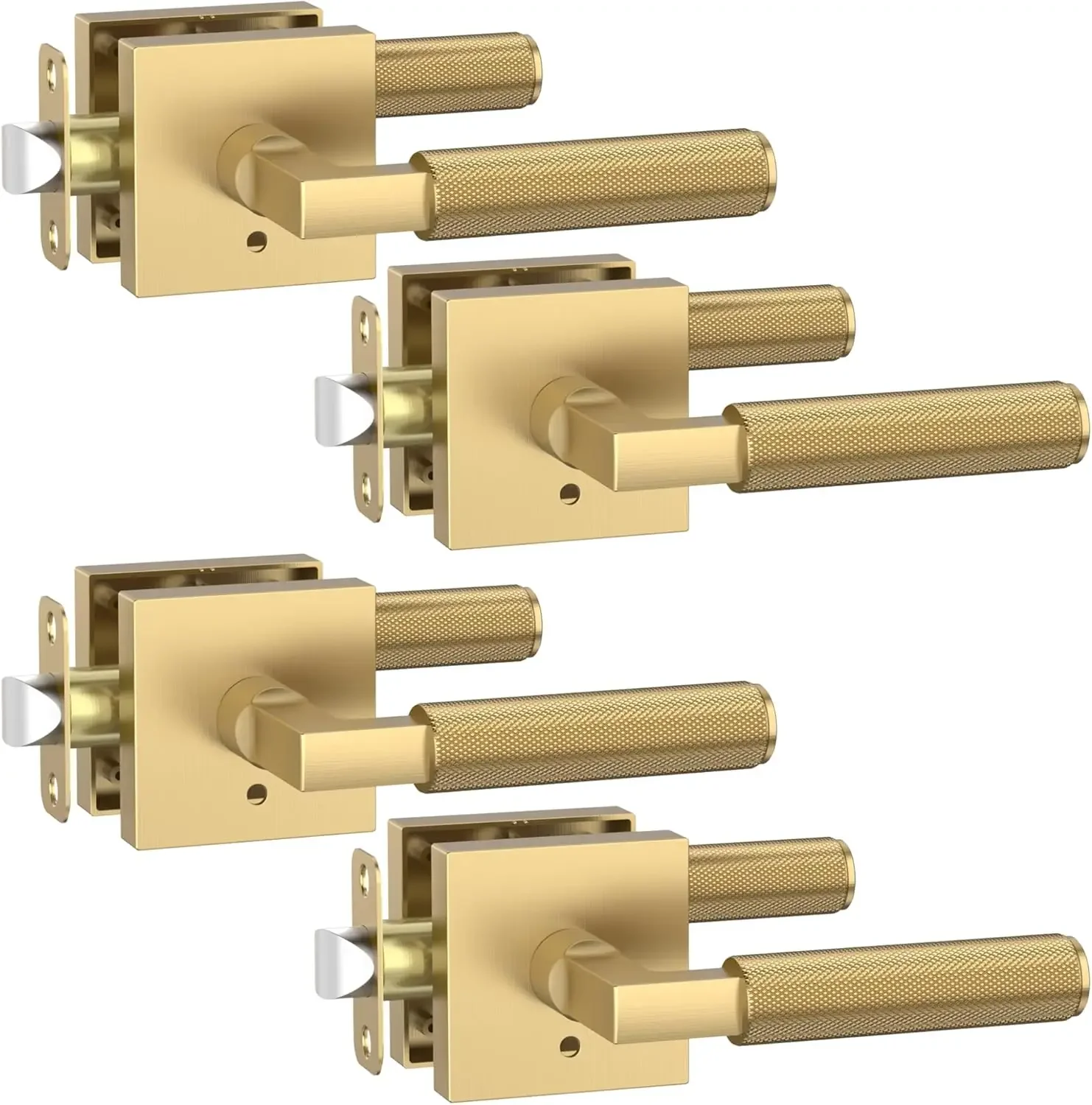 4 Pack Champagne Bronze Privacy Handles, Door Lever with Door Knobs Indoor for Bedroom or Bathroom, Heavy Duty Handles