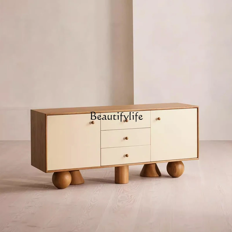 

Nordic cream style solid wood dining side cabinet living room wall decoration medium and ancient style multi-functional locker