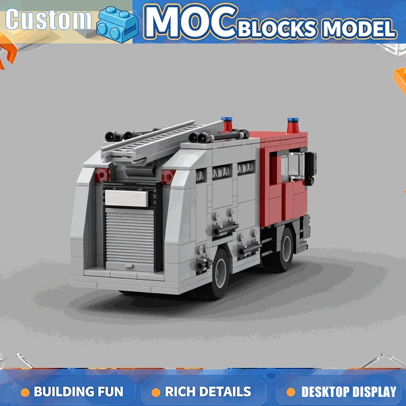633PCS MOC Vintage Fire Truck Ladder Model Building Blocks Rescue Vehicle DIY Creative Assembly Educational Toy Collection Gift