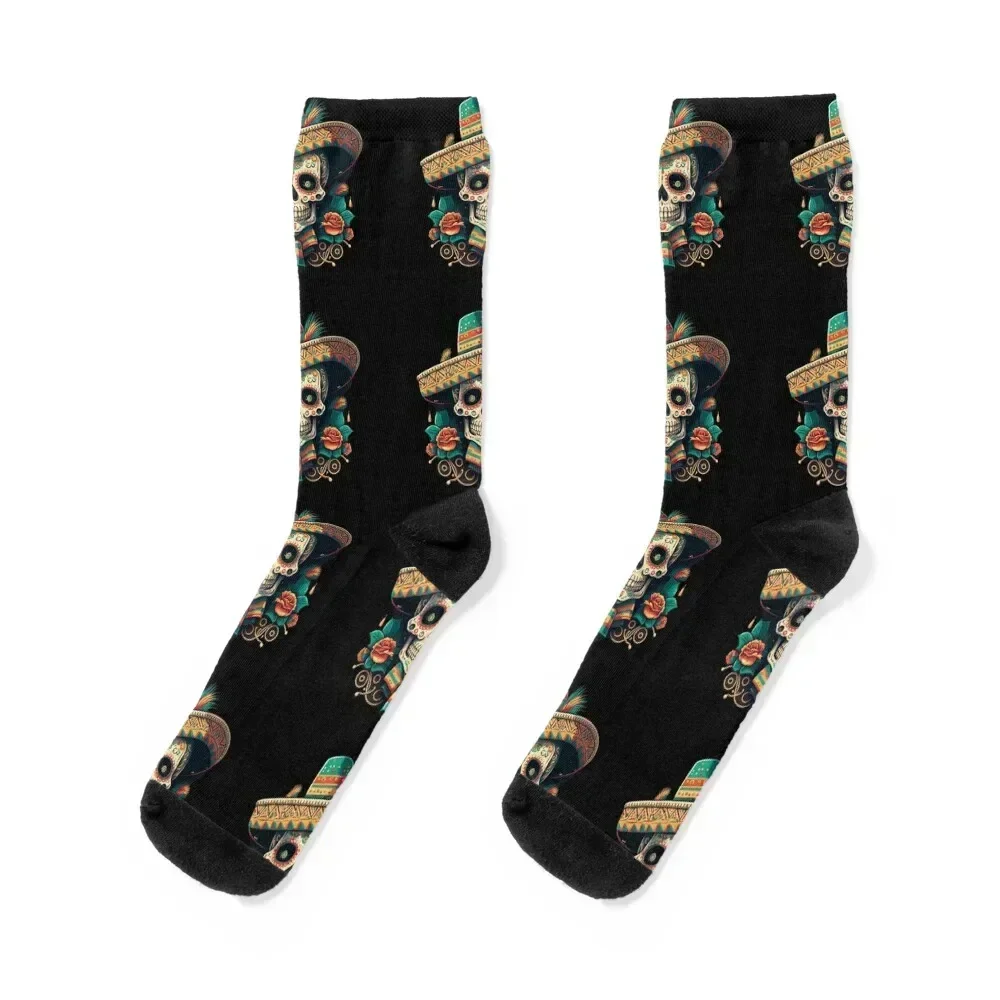 

Sugar Skull Art with Sombrero Socks Children's new year winter thermal Hiking boots Socks For Men Women's