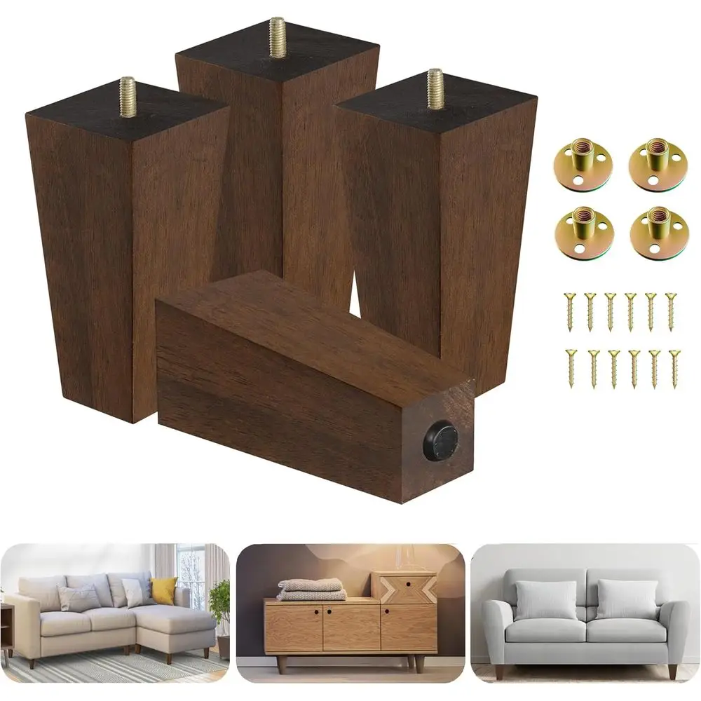 

Набор из 4 регулируемых деревянных ножек для мебели (для дивана, кровати, скамьи) - конические ножки с регулировкой уровня, детали из коричневого каучукового дерева