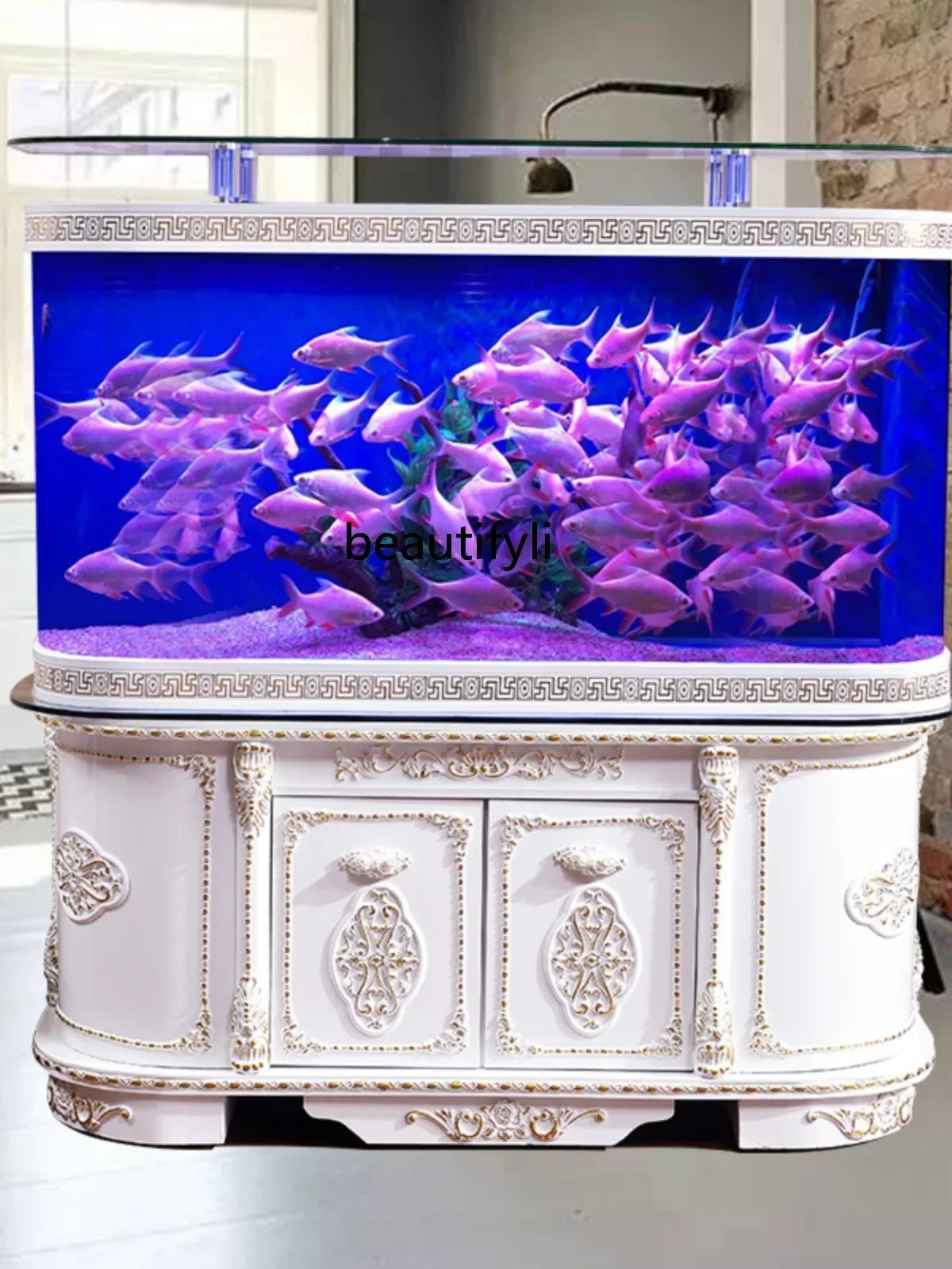 European Fish Tank Arc Stoving Varnish Cabinet Living Room Home Medium and Large Aquarium Change Water Ecological Glass